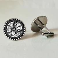clock gear glass cufflinks convex glass business cufflinks shirt jewelry private custom mens gift