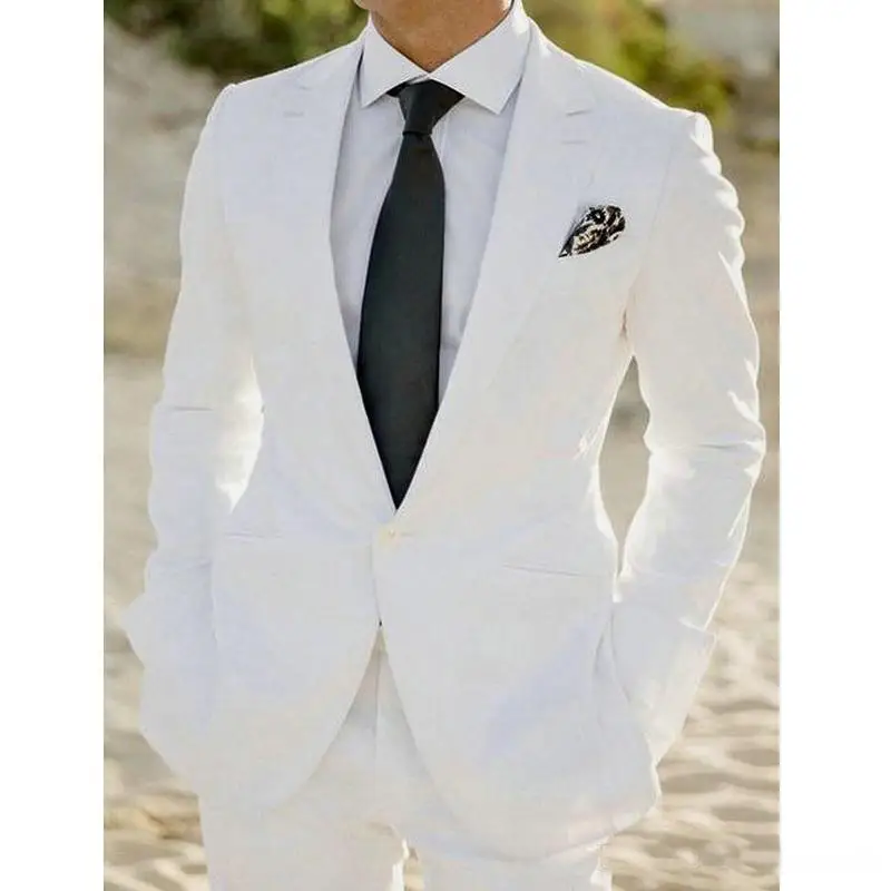 White Casual Beach Wedding Groom Tuxedos For Men Suit 2019 Two Piece Latest Jacket Pants Best Man Blazer Male Suits Tailor Made