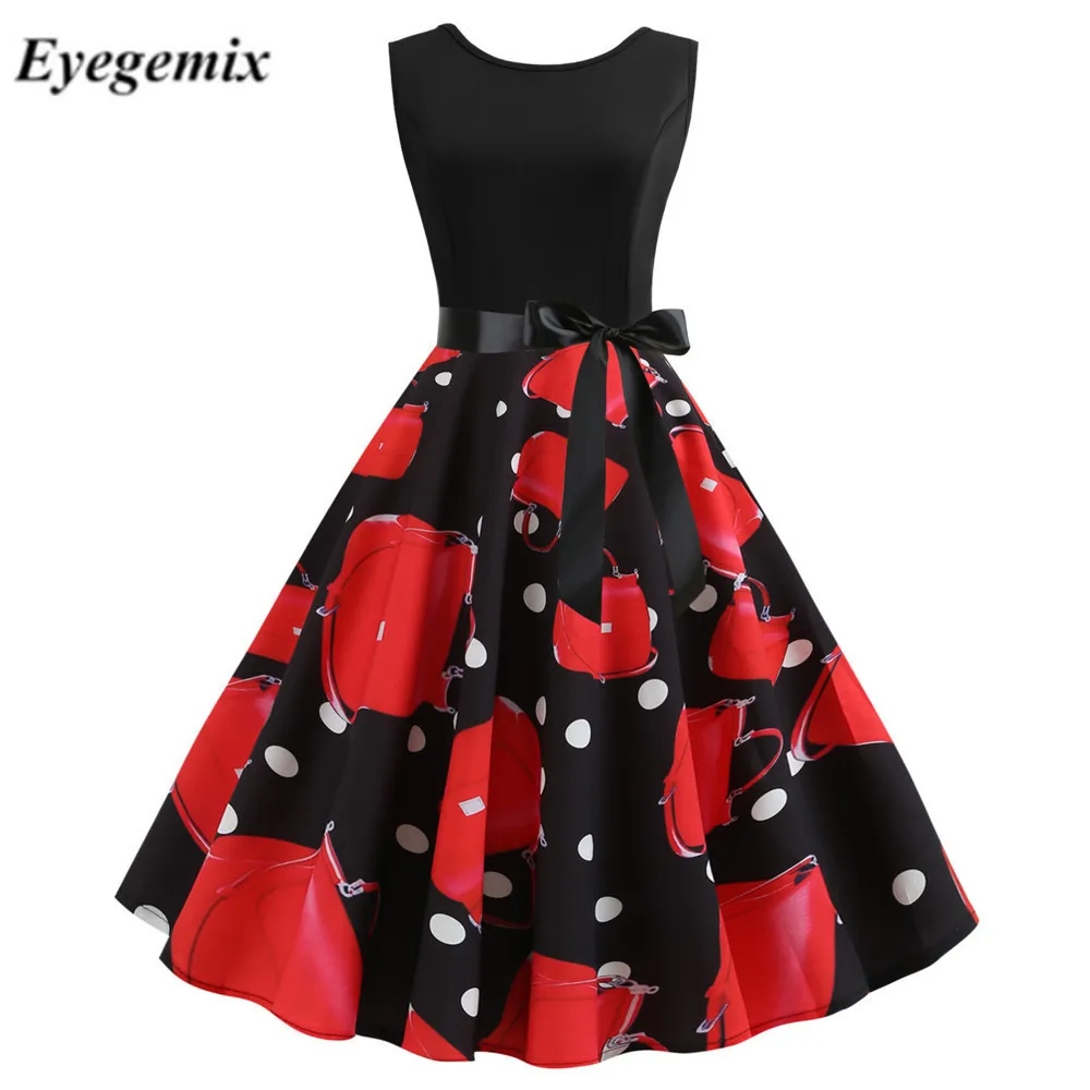 Красный горошек вечерние платье Для женщин 2019 лето черного цвета в стиле пин-ап