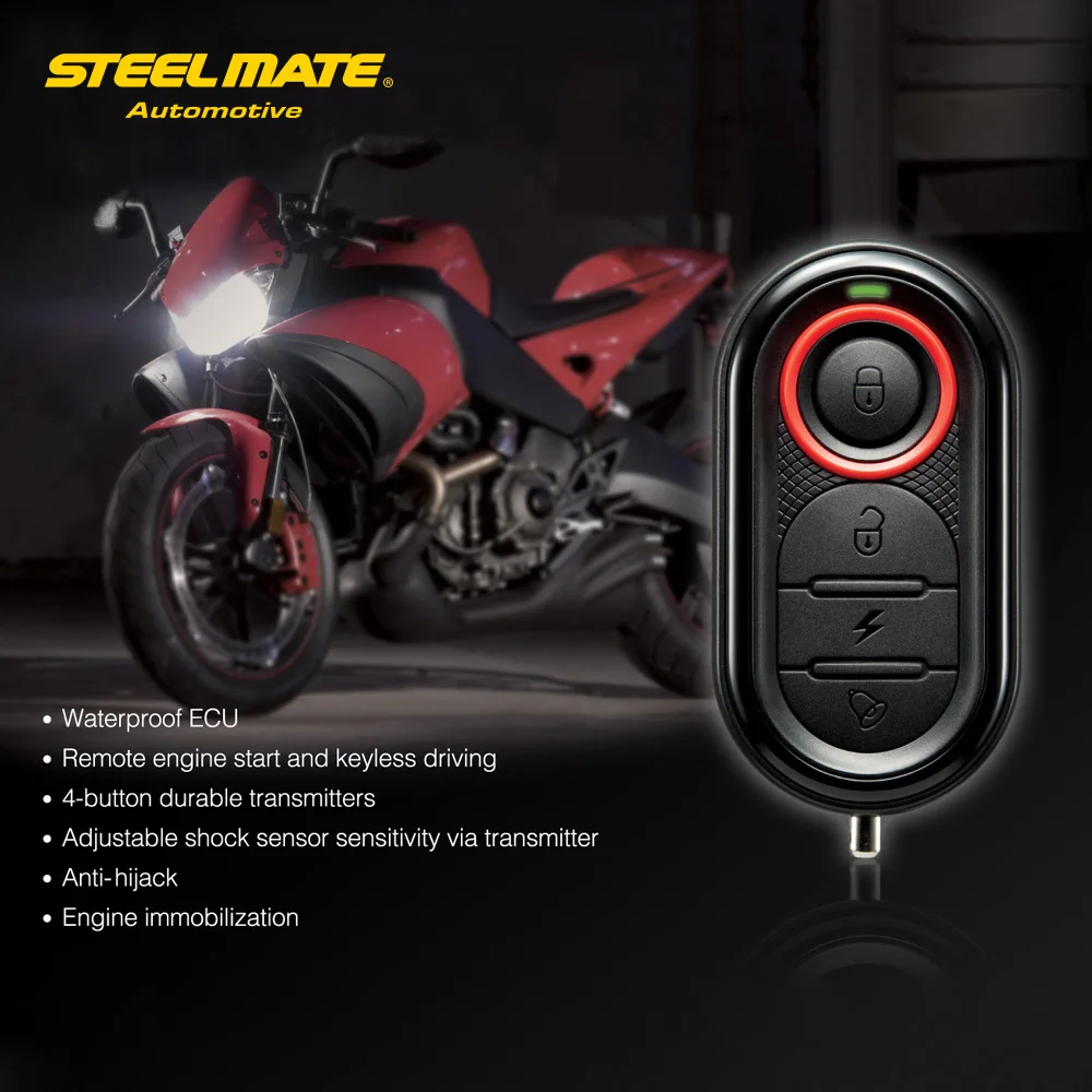 

Steelmate 986E 1 Way Motorcycle Anti-Theft Security Alarm System Remote Engine Start And Immobilization with Mini Transmitter