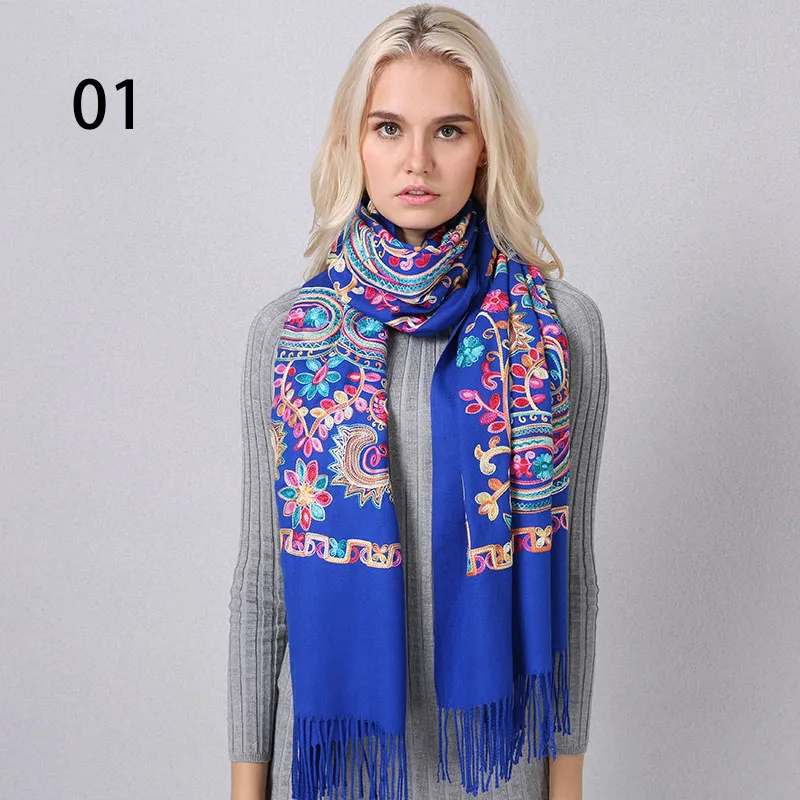 01 Diamond Blue Sparsil женские кашемировые шарфы с кисточками, пашмины с цветочной вышивкой и цветами, 200*70 см, длинные мягкие теплые женские зимние шали - Цвет: 01 Diamond Blue