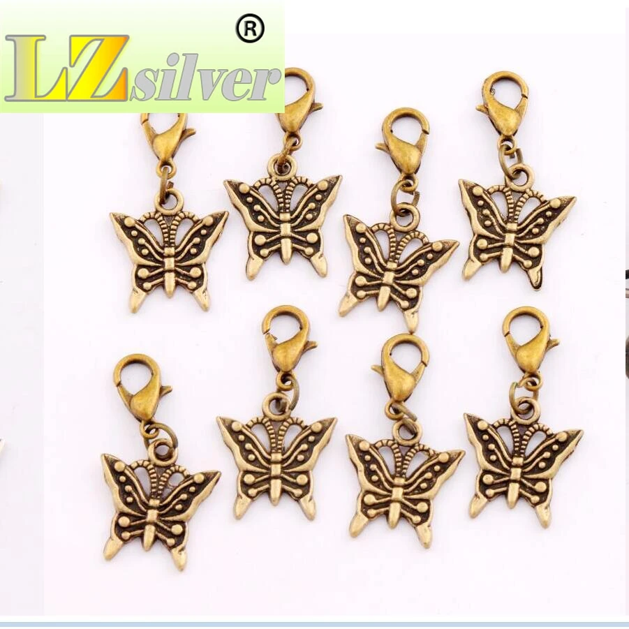 

100PCS zinc alloy Bronze Dots Swallowtail Butterfly Clasp European Lobster Trigger Clip On Charm Beads 16x31mm C1116