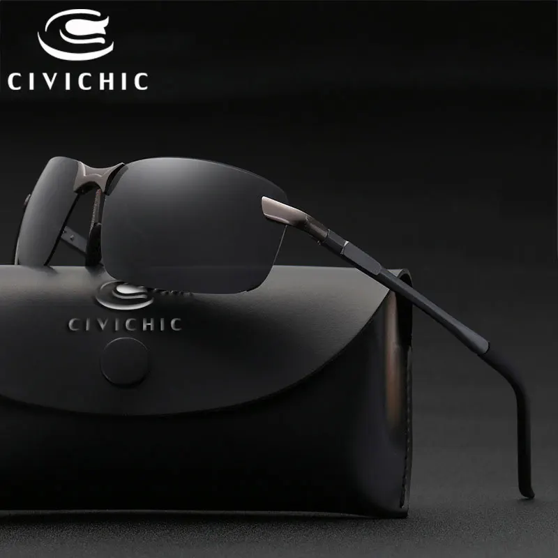 

CIVICHIC Al Mg Polarized Sunglasses Men HD Driving Glasses Light Semi Rimless Eyewear Day Night Goggles Cool Motion Gafas E236