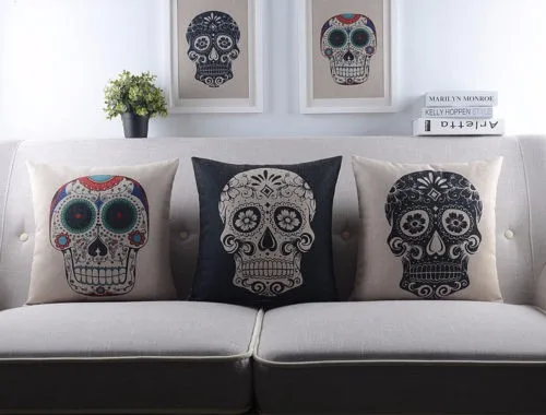 

Retro Vintage Skull Decorative Cushion Cover Floral Sugar Skulls Throw Pillow Case Modern Linen Sofa Pillows Covers Decor 18"