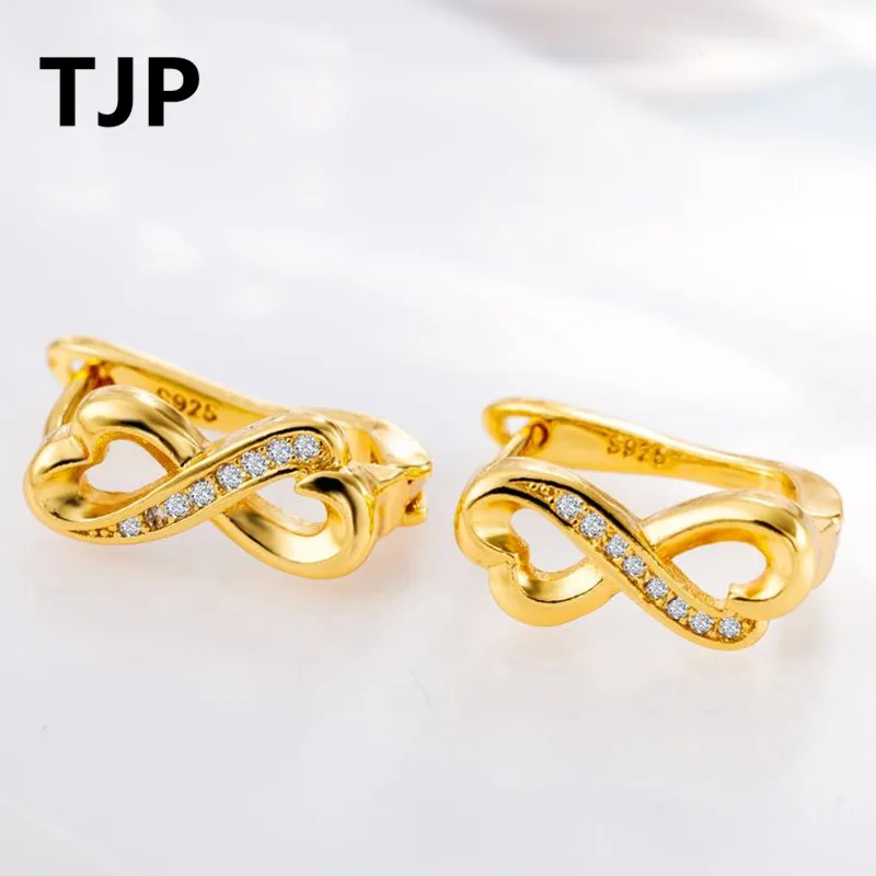 Женские серьги гвоздики из розового золота TJP 2018 ювелирные изделия серебра 925