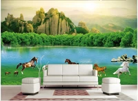 custom photo 3d wallpaper non woven mural prairie horses grassland green landscape 3d wall murals wallpaper for living room