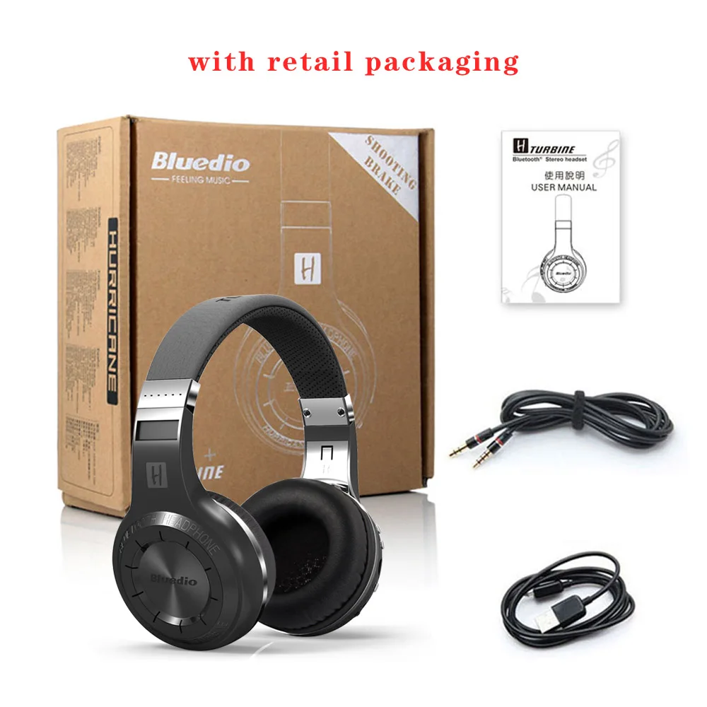 Black with package Bluedio H+ музыкальные беспроводные наушники, стерео bluetooth-гарнитура с микрофоном, наушники для Xiaomi Redmi Note7 K20 Umidigi A5 Pro F1 - Цвет: Black with package