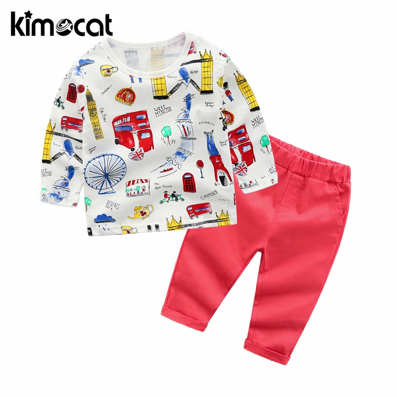 Kimocat весенне-осенний комплект одежды для детей футболка и штаны спортивный