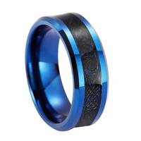 blue men ring tungsten inlay ring wedding band with blue carbon fiber black dragon inlay comfort fit
