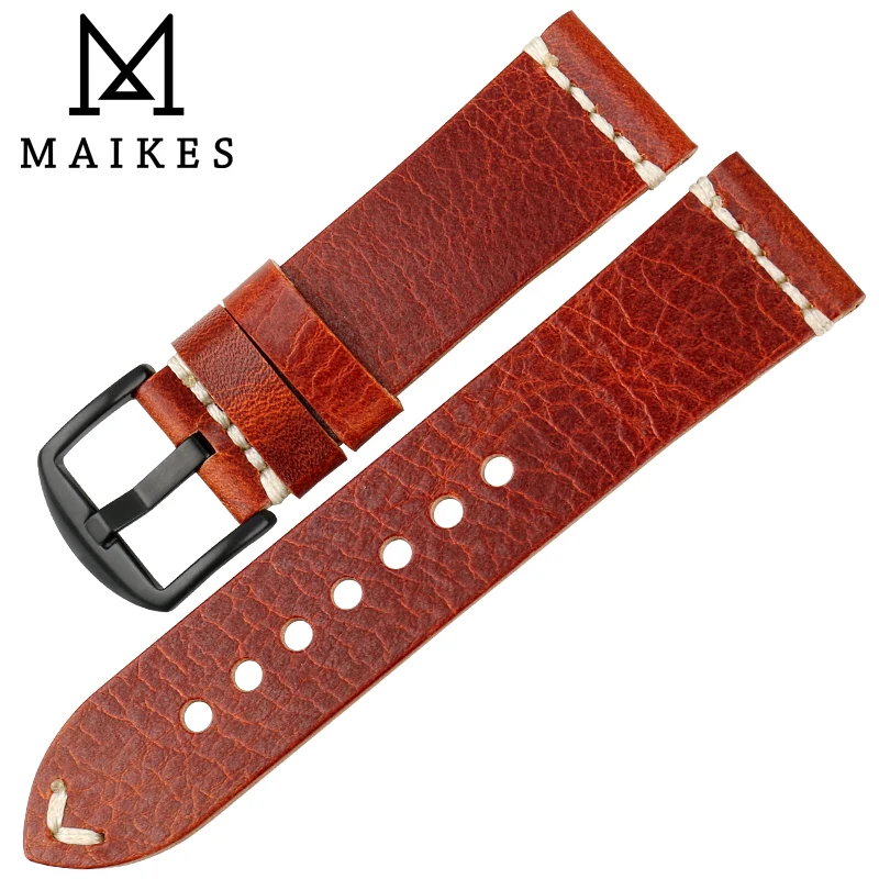 Часы Maikes с кожаным ремешком сменный ремешок для часов 22 мм 24 мм|calf leather strap|watchband