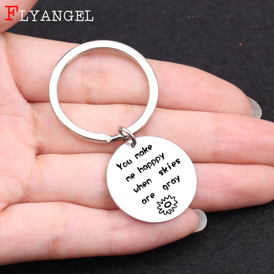 Novel Jewelry 3 Colors Keychain Engraved You make me happy when skies are gray Sun Stainless Keyring For Couples Valentine Gift | Украшения