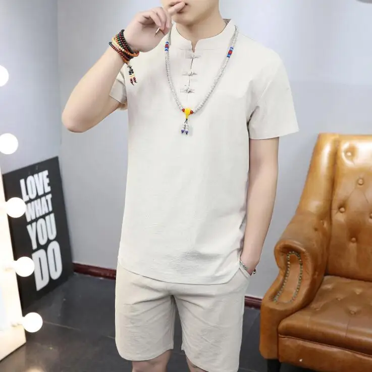 Хит лета новый стиль мужские костюмы с коротким рукавом хлопковые и льняные