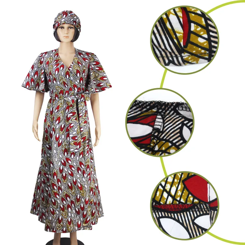 Женская одежда в африканском стиле платья из ткани с v-образным вырезом и принтом