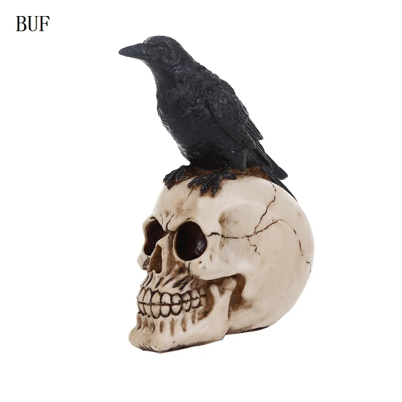 BUF смолы ремесло статуи Скелет человеческой головы с вороной Творческий Череп