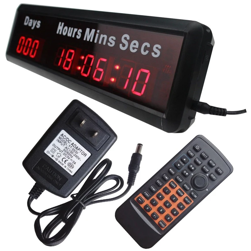Mains Powered Digital LED Wall Clock Days Countdown Count Up Timer with Remote Control for Office Home Decoration