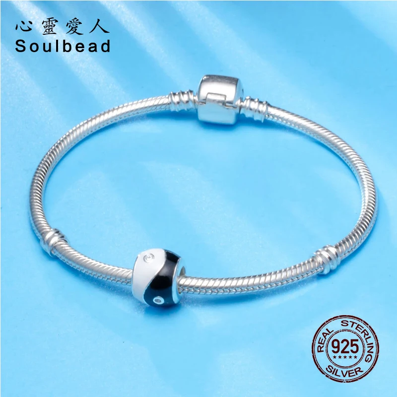 Soulbead S925 Стерлинговое серебро ювелирные изделия бусины эмаль китайский Инь Ян с