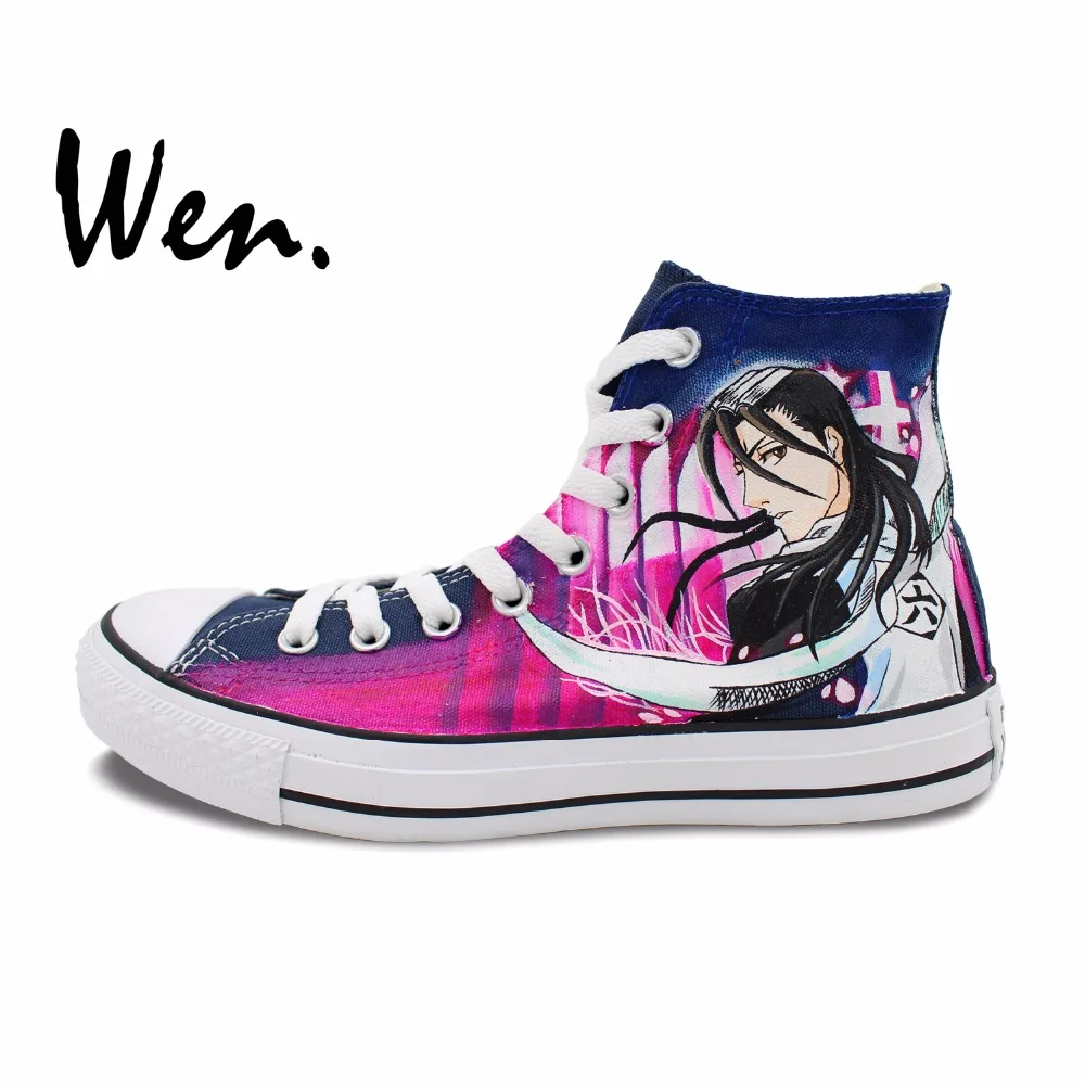 Wen Anime Hand Painted Shoes Design Custom Bleach Byakuya Kuchiki Christmas Gifts High Top Men Women's Canvas Sneakers | Спорт и