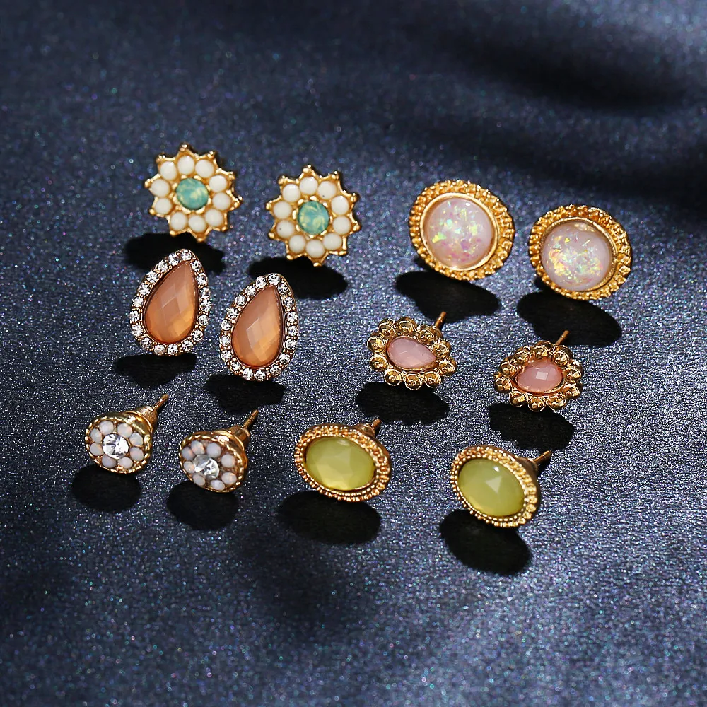 Женские богемные серьги гвоздики IF ME модные в стиле бохо с опалом и фианитом для