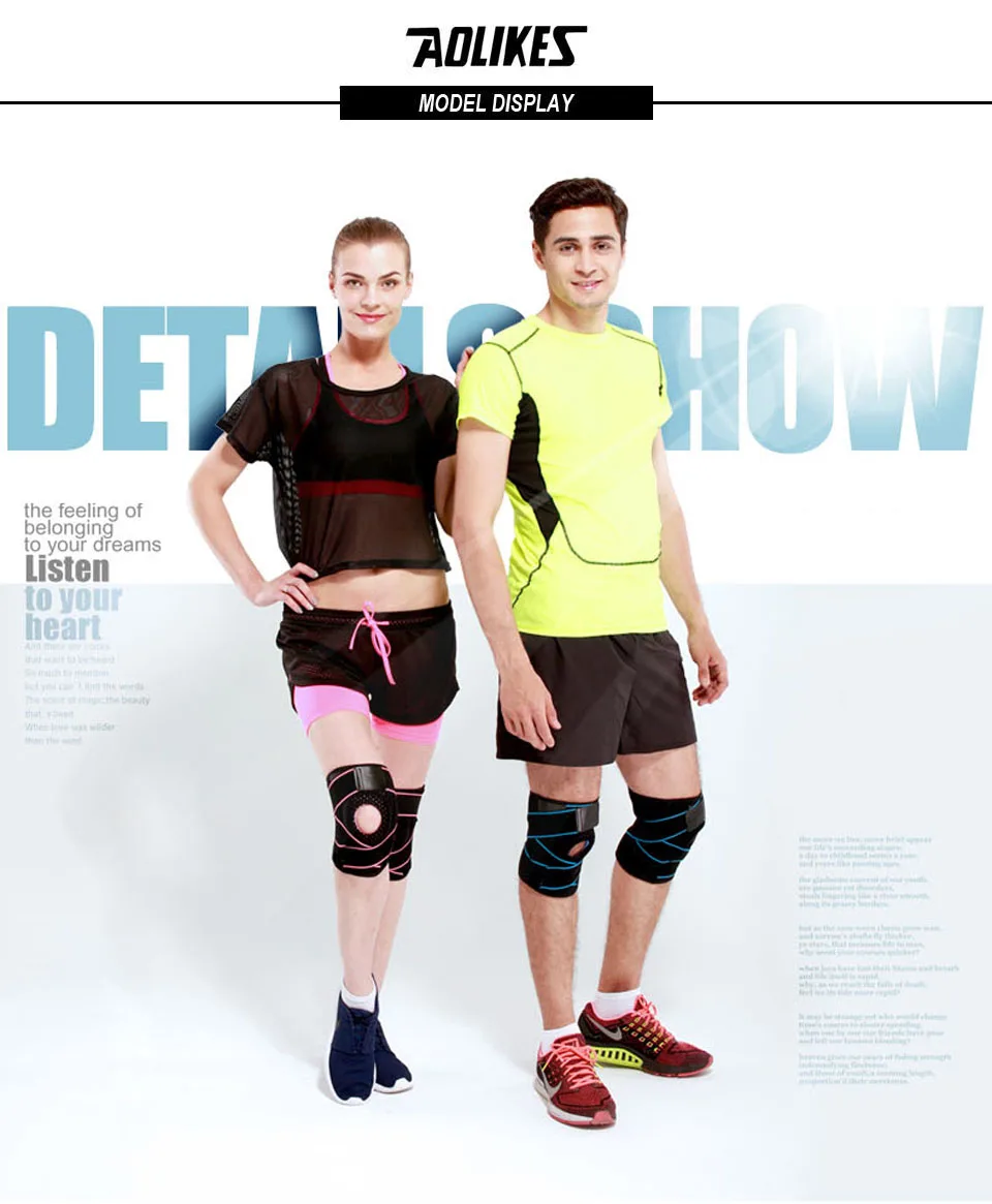 AOLIKES 1 пара поддержка колена Coolfit Быстросохнущий силикагель 4 пружины стабилизатор спортивные наколенники Baketball Футбол Колено Протектор