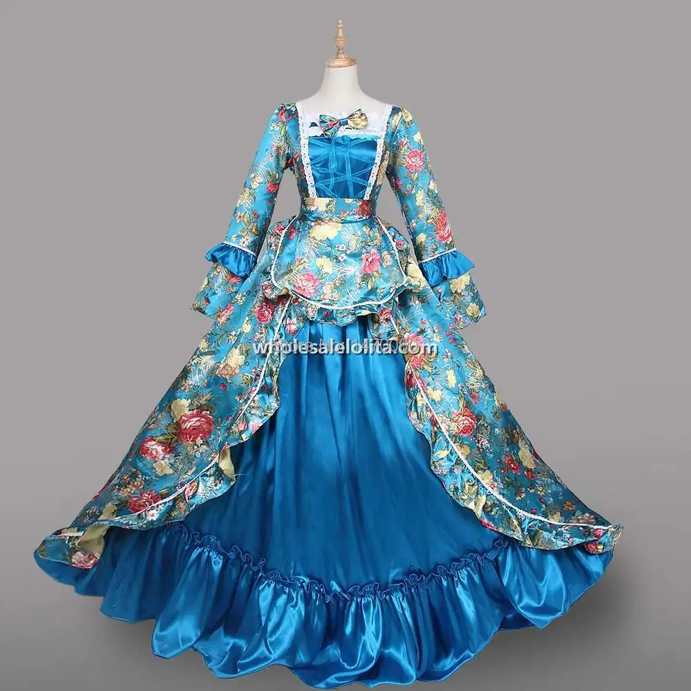 

18th Century Period Dress Light Blue Satin & Brocade Marie Antoinette Costumes