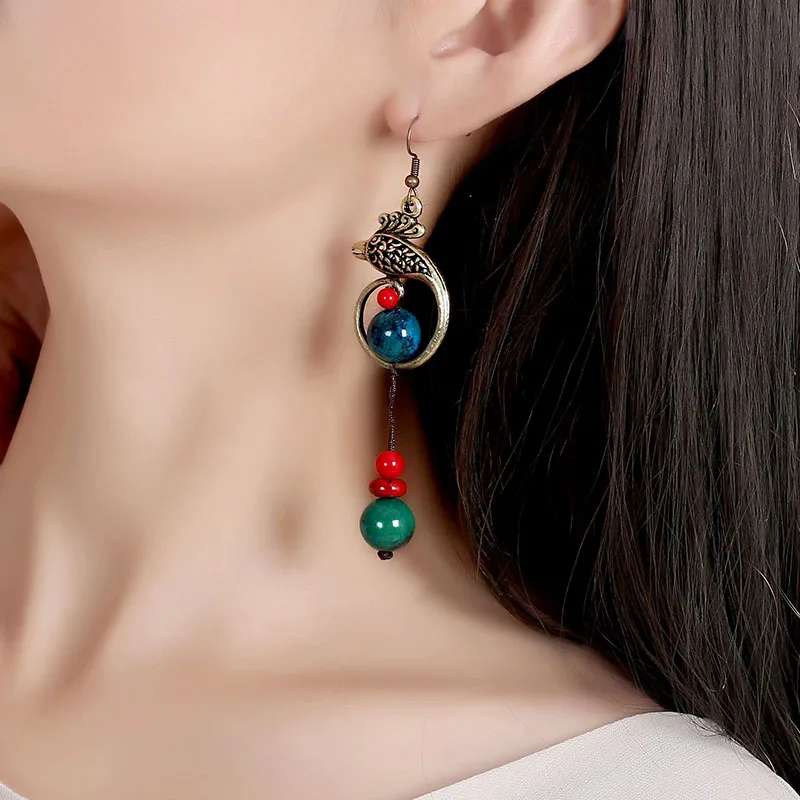 Оригинальные серьги в стиле ретро с Фениксом|beaded earrings|earrings chineseearrings ethnic |