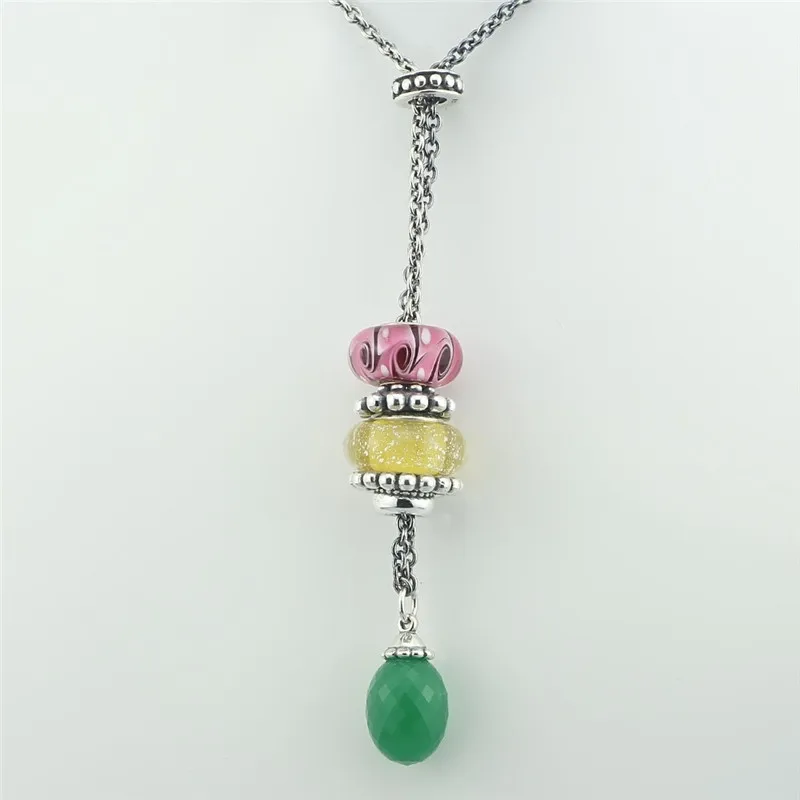 

Authentic 925 Sterling Silver Fancy Necklace With Green Crystal Women Necklace Pendants Fit European Necklace Jewelry Women Gift