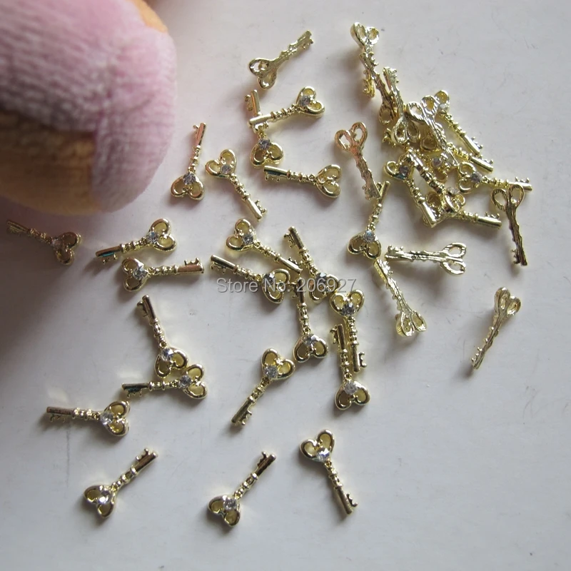 10 шт. металлические подвески в виде золотого ключа|charms nail art|nail artrhinestones gold |