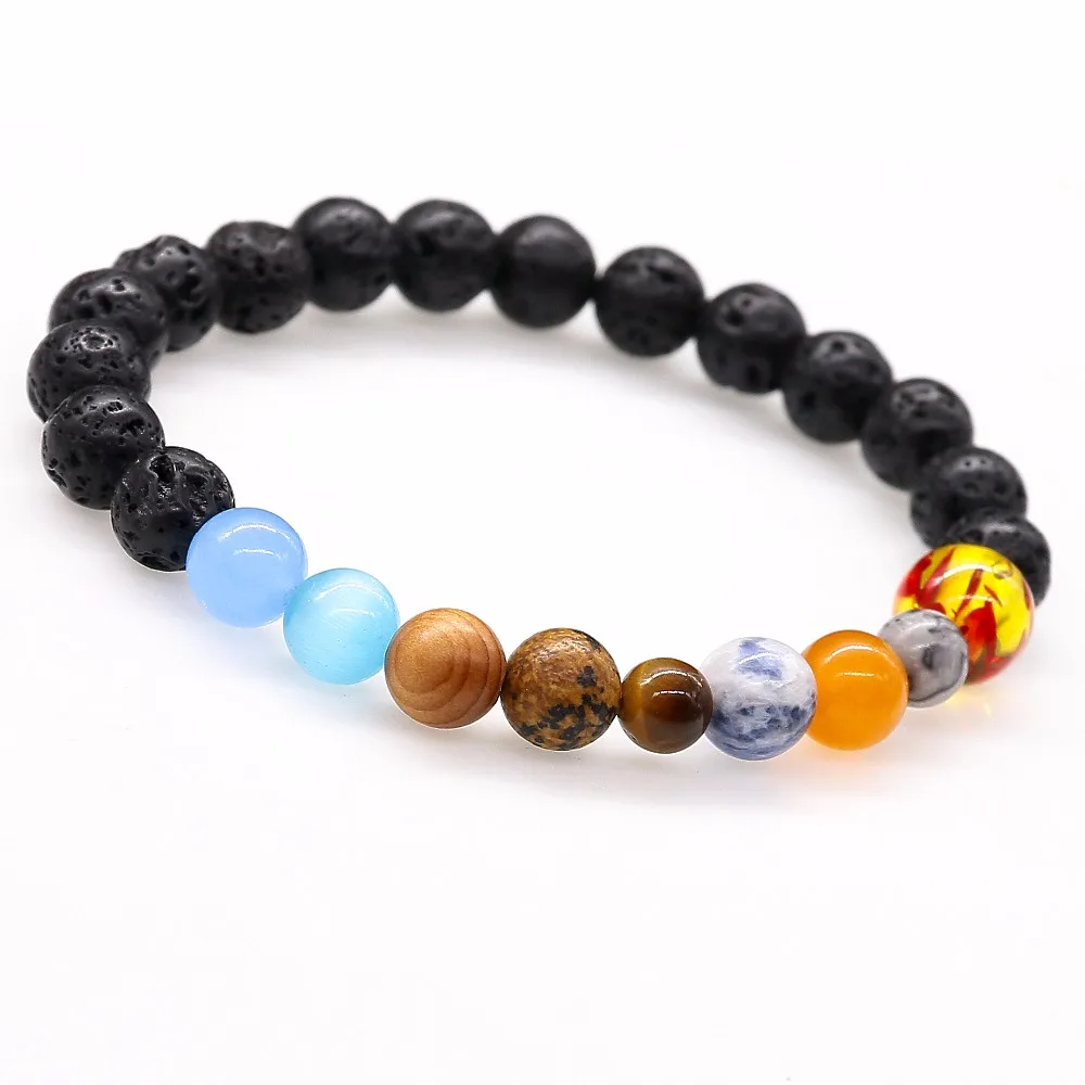 Браслет на запястье с бусинами из натурального камня в виде Вселенной Галактики