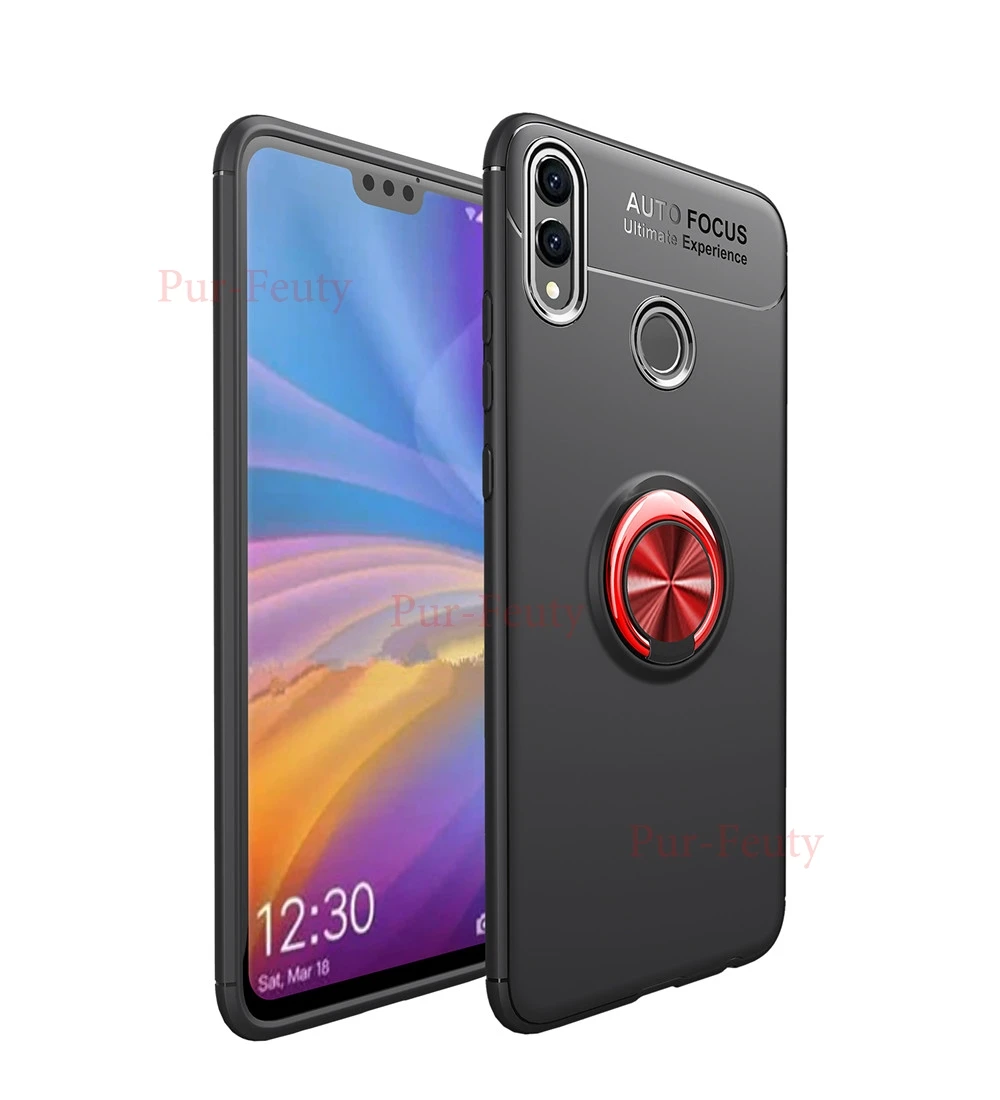 Black-Red Чехол для huawei Honor 8X X8 JSN L21 L22 L23, роскошное магнитное кольцо, Мягкая силиконовая задняя крышка из ТПУ для Honor8X JSN-L21 JSN-L22 - Цвет: Black-Red