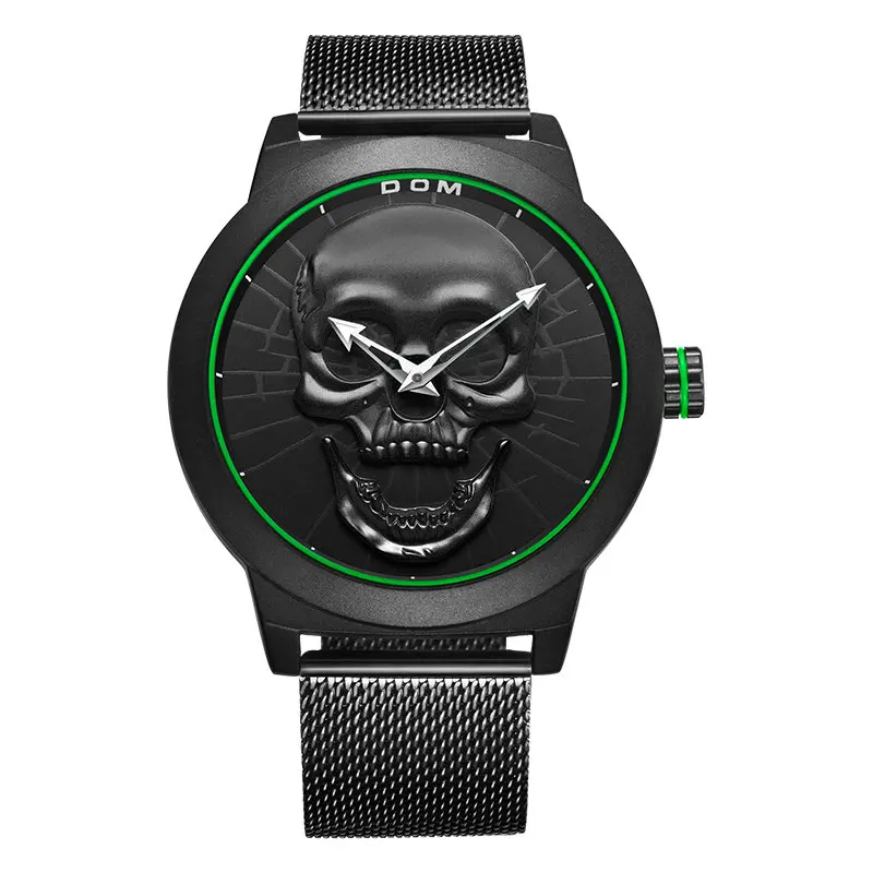 M-1231BK-1M3 Мужские часы DOM Cool Bone, роскошный бренд, M-1231, креативные часы, черные мужские часы, Череп, стиль, кварцевые мужские часы, relogio masculino - Цвет: M-1231BK-1M3