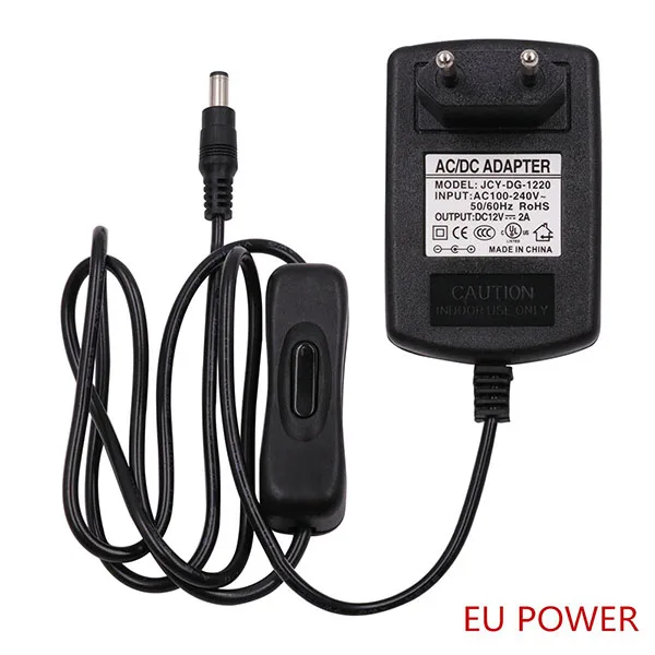 2A EU Plug ЕС/США/Великобритания светодиодный светильник, драйвер, преобразователь, адаптер питания, трансформатор переменного тока 100-240 В до 12 В, 2 А, штепсельная вилка с переключателем ВКЛ/ВЫКЛ - Цвет: 2A EU Plug