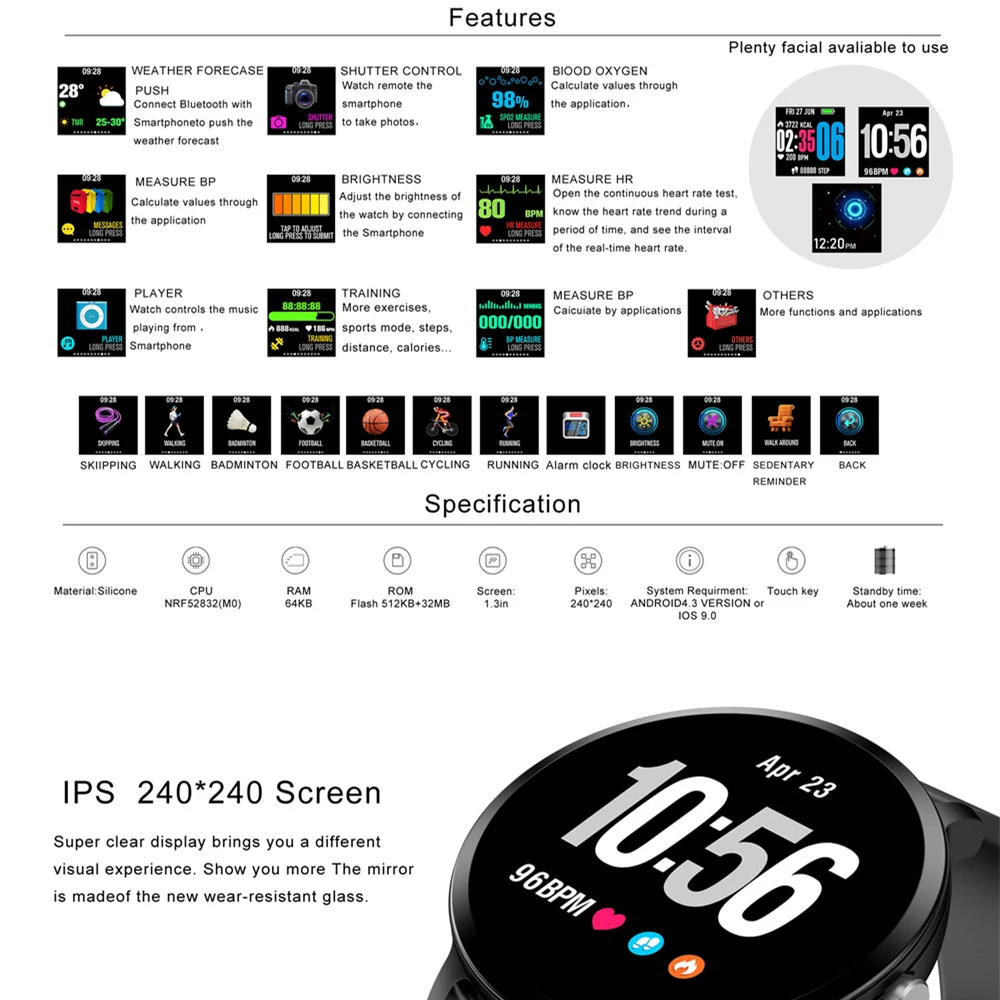 Брендовые Смарт-часы IP67 водонепроницаемое закаленное стекло активности Фитнес