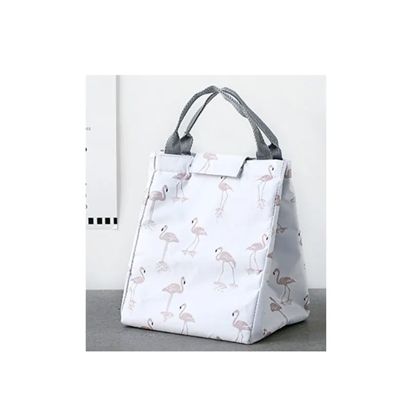 White grey bird SIKOTE Холщовая Сумка для обеда, переносная изоляционная коробка для обеда для пикника, Термосумки для студентов, женские сумки для обеда, милый стиль - Цвет: White grey bird