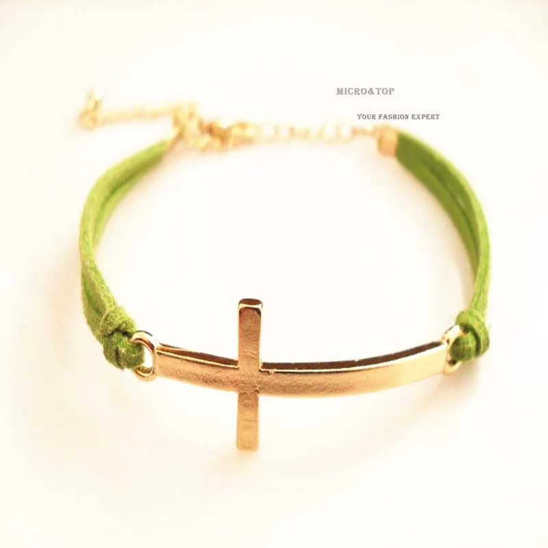 M&ampT(36pc/lot) Free Shipping New Arrival Hotselling Leather Sideways Cross Bracelet Wholesale | Украшения и аксессуары