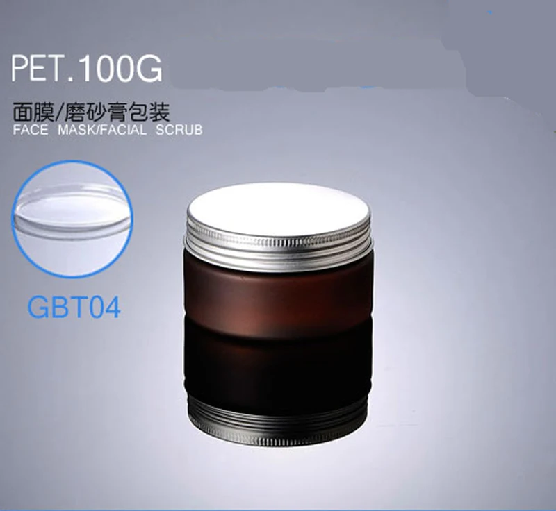 

Wholesale 300pcs/lot Capacity 100g 100ml Empty PET Plastic Brown Cream Jar with Aluminum Lids For Cosmetic Packaging GBR04