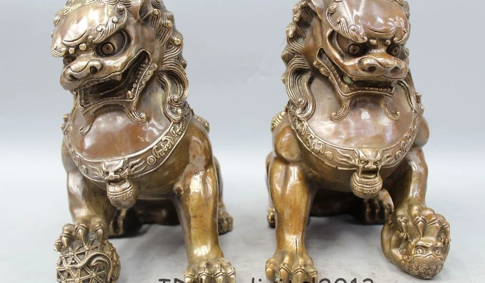 10 &quotКитайский Латунь Животных Зверь мать и сын Лев мяч скульптура Статуя Пара |