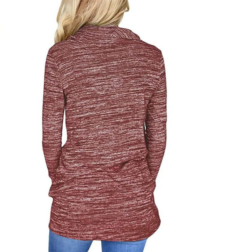 XUANSHOW sudaderas mujer осенние модные женские толстовки с длинным рукавом и воротником-хомутом, тонкий однотонный топ с карманом, женские пуловеры