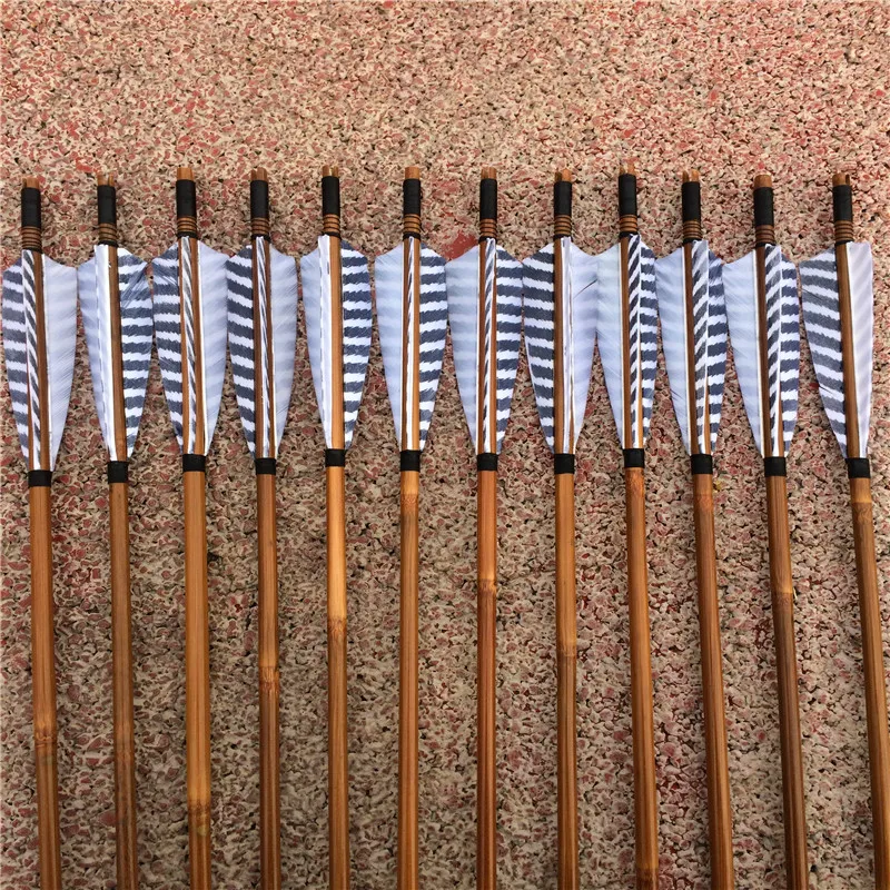 Flechas de bambú para Longbow, plumas grises tradicionales de China, 12PK