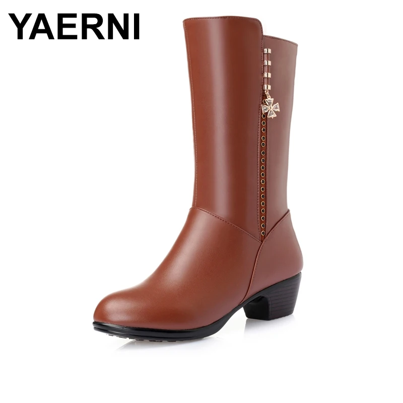 YAERNI зимние сапоги Модные из натуральной кожи + PU искусственной на толстом каблуке