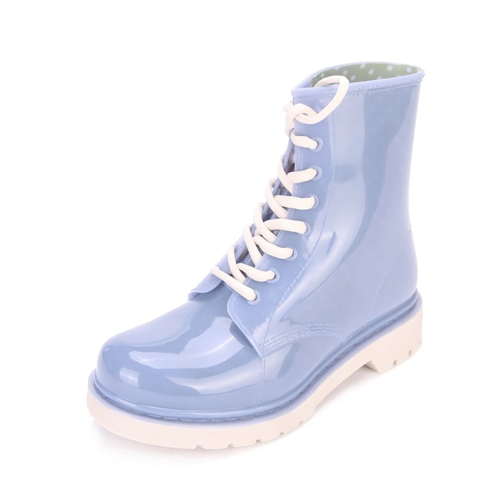 

Women Short Shoes Women Rain Boots Waterproof Martin Boots Cartoon Appliques with Lace Up Casual Shoes Ankle Boots PVC