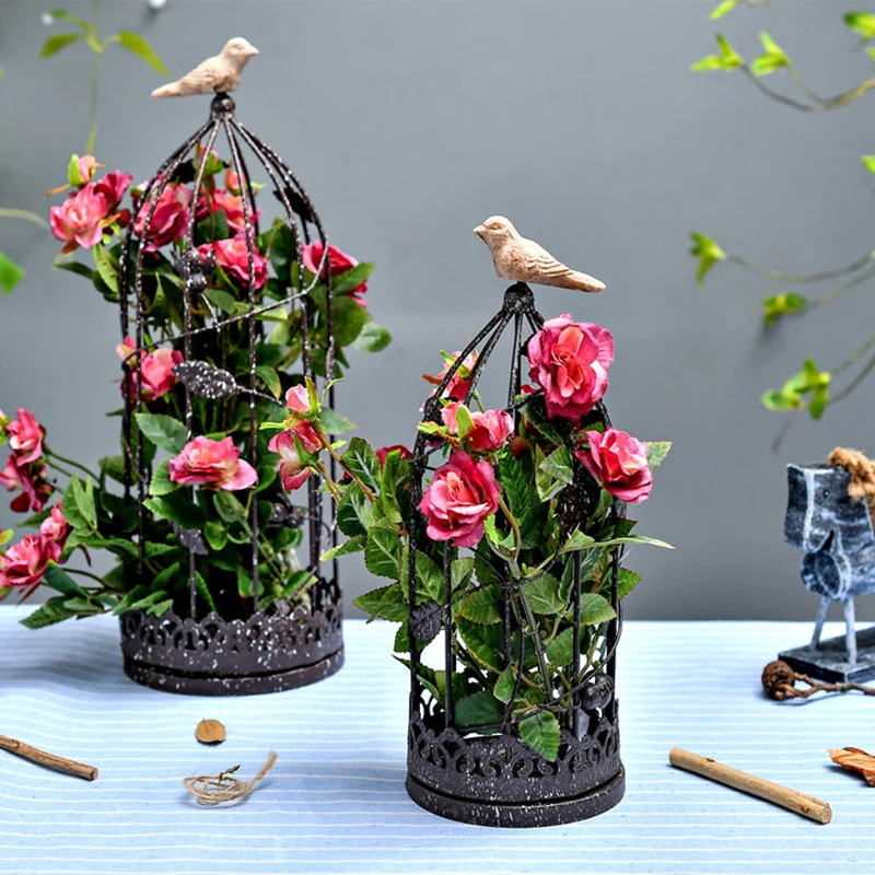2 комплекта розы черная железная клетка для птиц корзина настольные искуственные