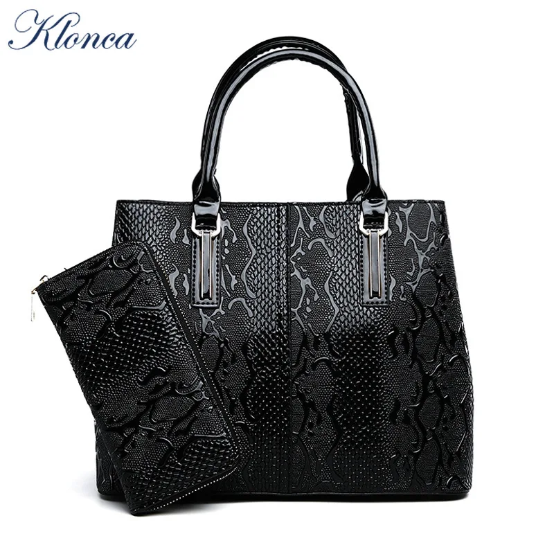 Klonca freeshipping chic female handbag new designer serpentile mposite bag high quality PU leather casual shoulder 2019 | Багаж и сумки