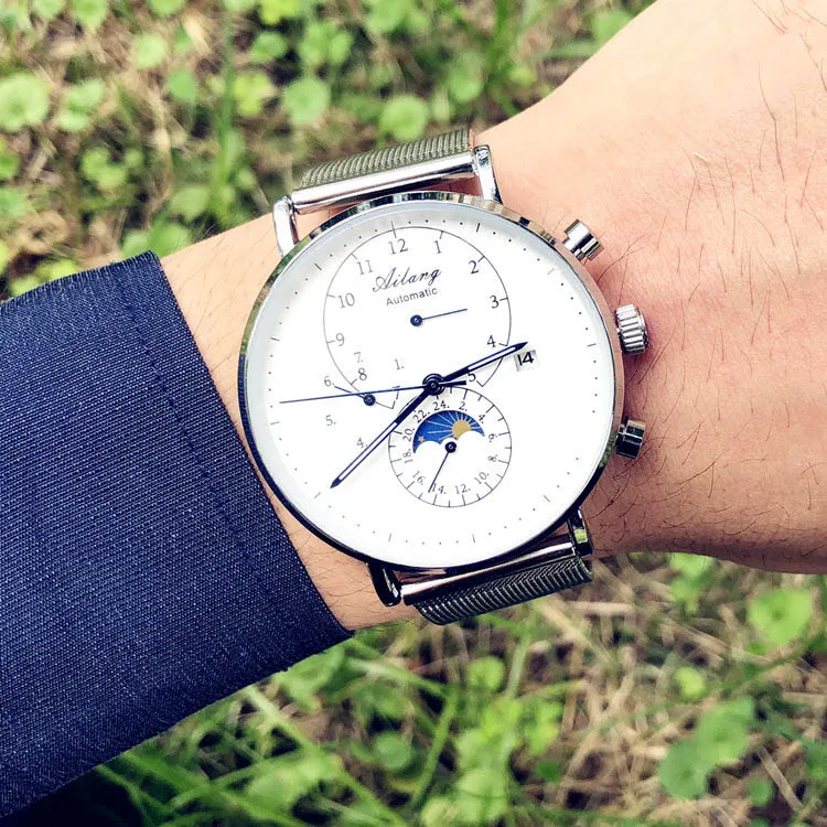 Silver with white Мужские часы лучший бренд класса люкс watch men швейцарские часы rolex: часы стимпанк дизель стимпанк carnival Часы automatic - Цвет: Silver with white