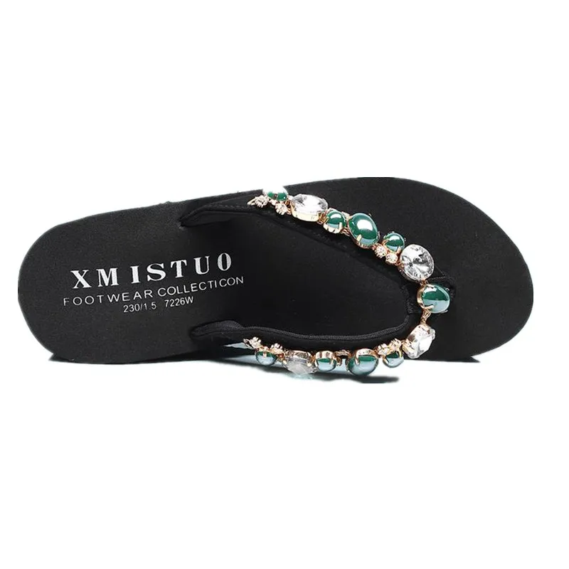 Модные стразы COSMAGIC шлепанцы с жемчугом женская летняя пляжная обувь ручной