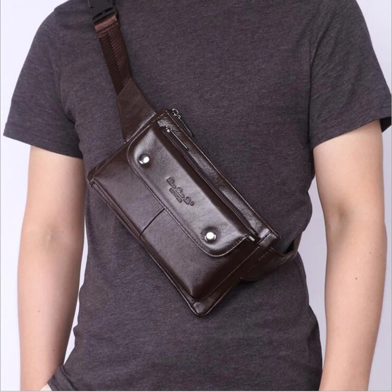 Men Belt Bag Pack Genuine Leather High Quality Multifunction Single Chest Bag Male Real Retro Leisure Hip Fanny Bum Bags