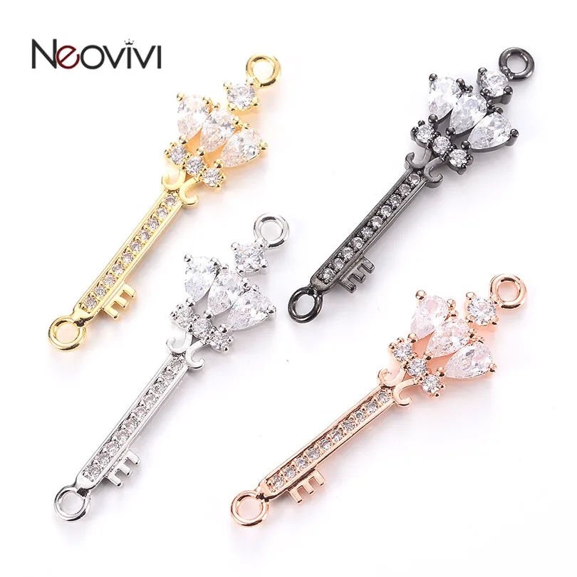 Подвески Neovivi Key с микрофианитами и большими медными блестящими бусинами