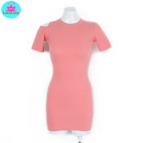 Женское платье-свитер до колена короткое однотонное облегающее платье с круглым