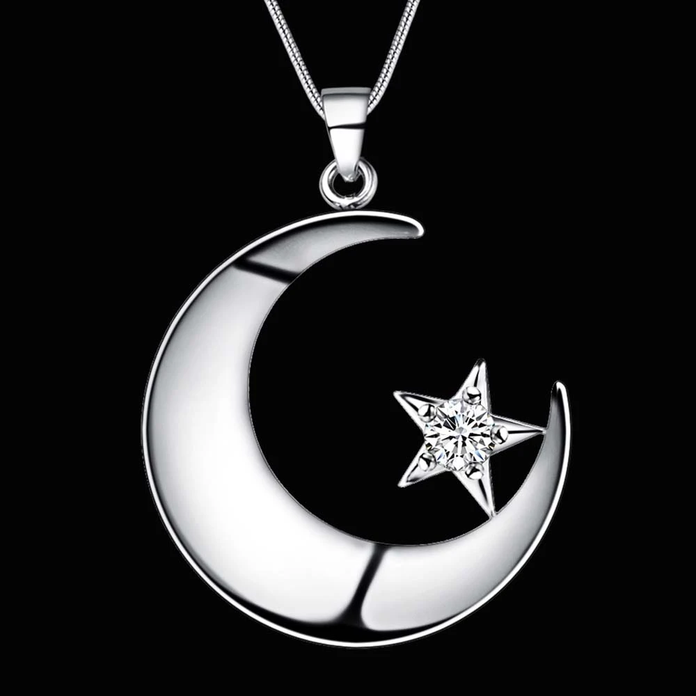 Посеребренные шарм jewelrys Ожерелье, 925 штампованные ювелирные изделия кулон Moonand Звезда AN160