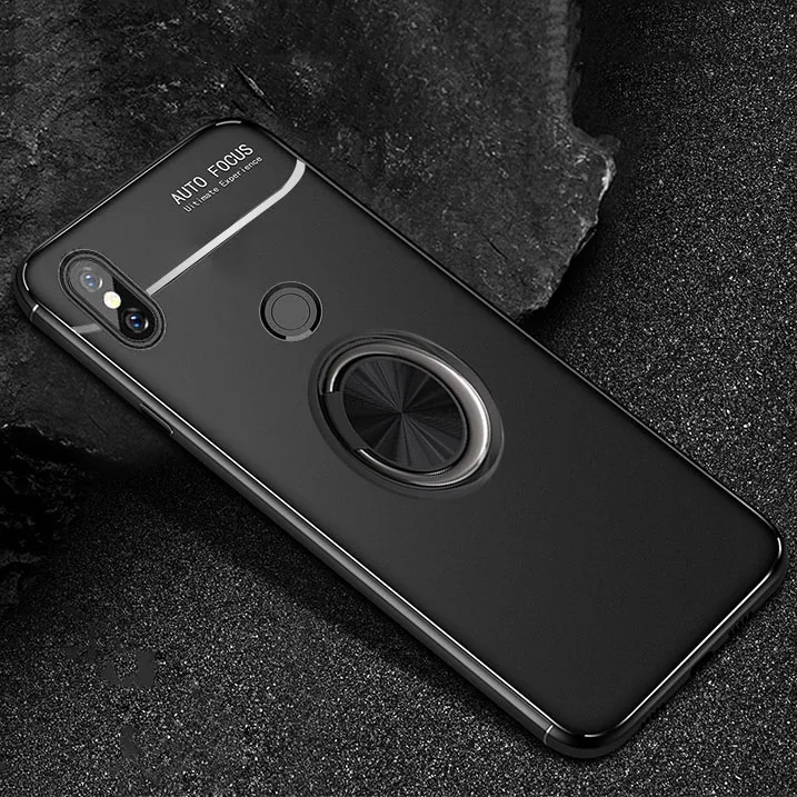 Черный Защитный чехол для Xiaomi Mi Max 3, защитный бампер, кольцо-держатель, мягкая силиконовая матовая задняя крышка для Xiaomi max 3, чехлы - Цвет: Черный