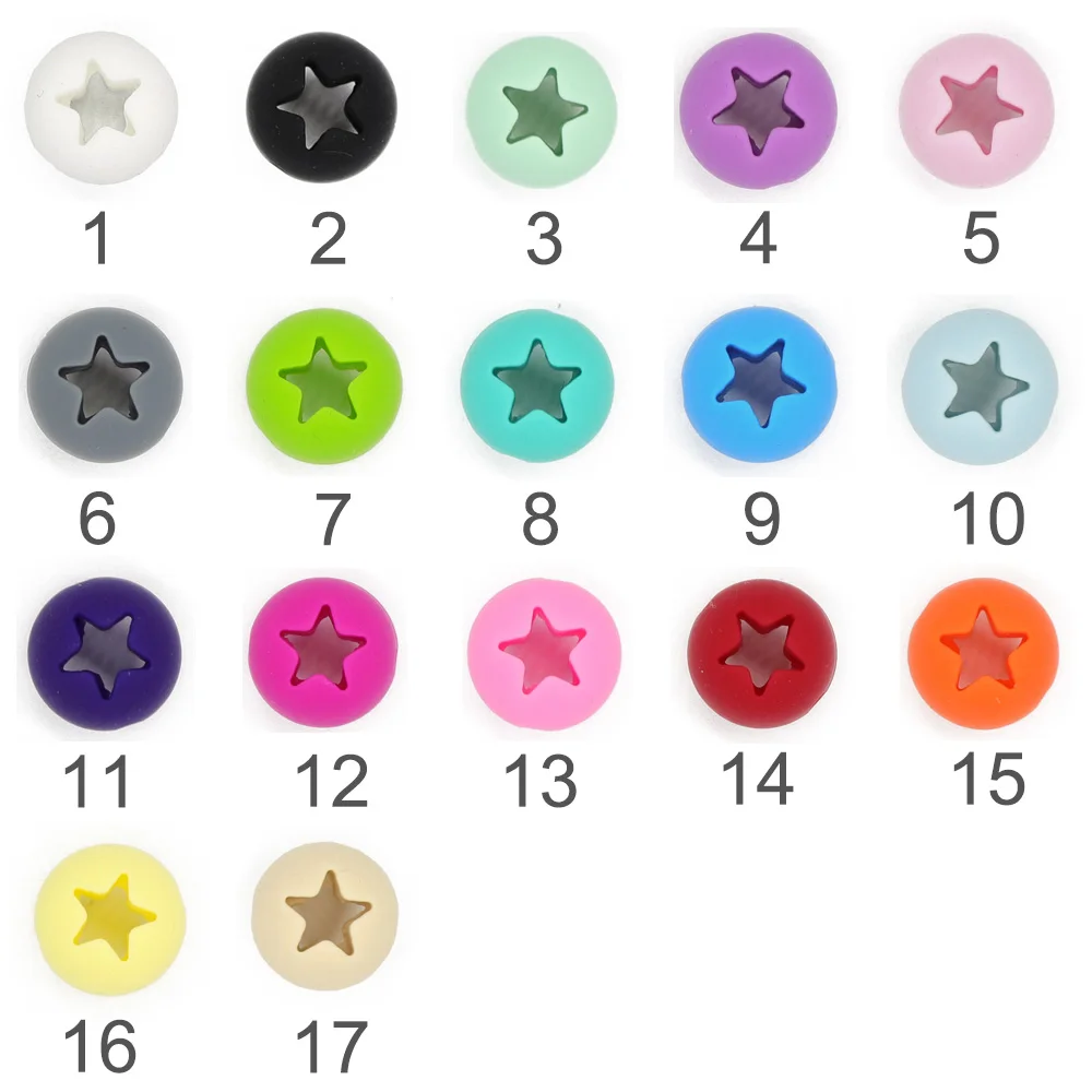 TYRY.HU-Cuentas de silicona huecas en forma de estrella para la fabricaci&oacute;n de joyas, abalorios de combinaci&oacute;n de 30 piezas, Multicolor, grado alimenticio, masticables para beb&eacute;s-4
